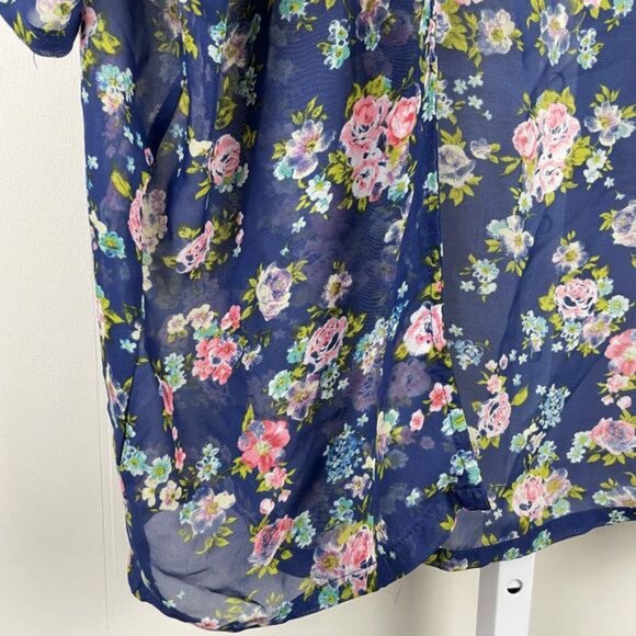California Gypsy Blue Floral Sheer‎ Kimono Coverup Cardigan Top Womens Large - Picture 3 of 5